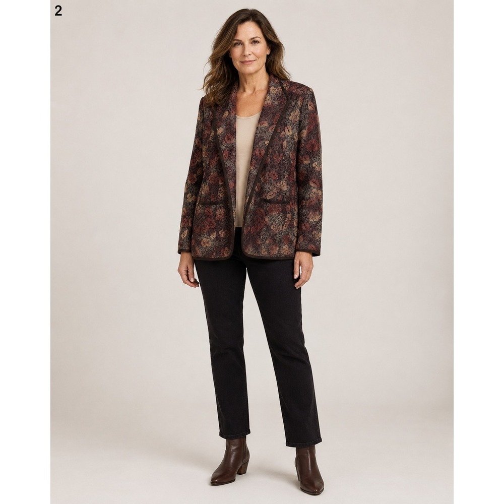 Christopher & Banks Fall Floral Forest Fairy Tapestry Blazer Jacket Brown XL